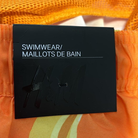NWT H&M Large All Over Banana Print 3” Inseam Swim Trunks Shorts Orange Mesh - Picture 6 of 7